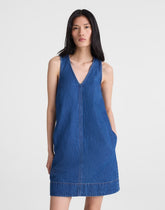 Denim V-Neck Sleeveless Mini Dress MARINA BLUE
