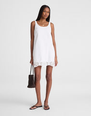 Denim Eyelet Mini Shift Dress TILE WHITE