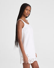 Denim Eyelet Mini Shift Dress TILE WHITE