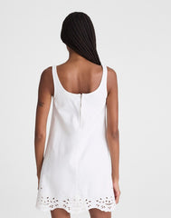 Denim Eyelet Mini Shift Dress TILE WHITE