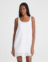Denim Eyelet Mini Shift Dress TILE WHITE