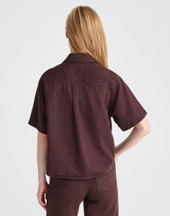 Airy Denim Utility-Pocket Shirt BURNT COCOA
