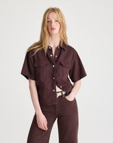 Airy Denim Utility-Pocket Shirt BURNT COCOA