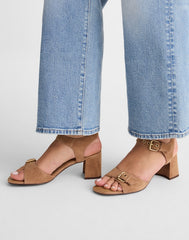 The Neeka Ankle-Strap Heeled Sandal in Suede TAWNY KHAKI