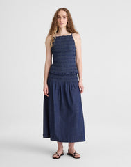 Denim Smocked Tank DARK COVE WASH