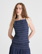 Denim Smocked Tank DARK COVE WASH