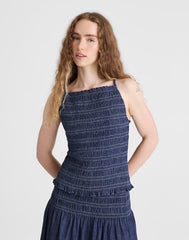 Denim Smocked Tank DARK COVE WASH