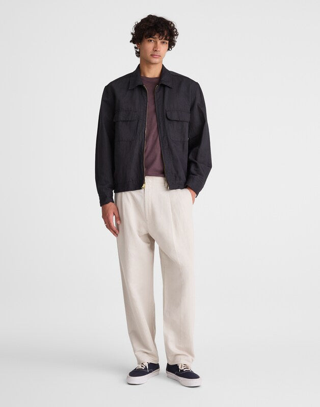 Double-Pleated Trousers in Meridian Linen Blend FORM GREY