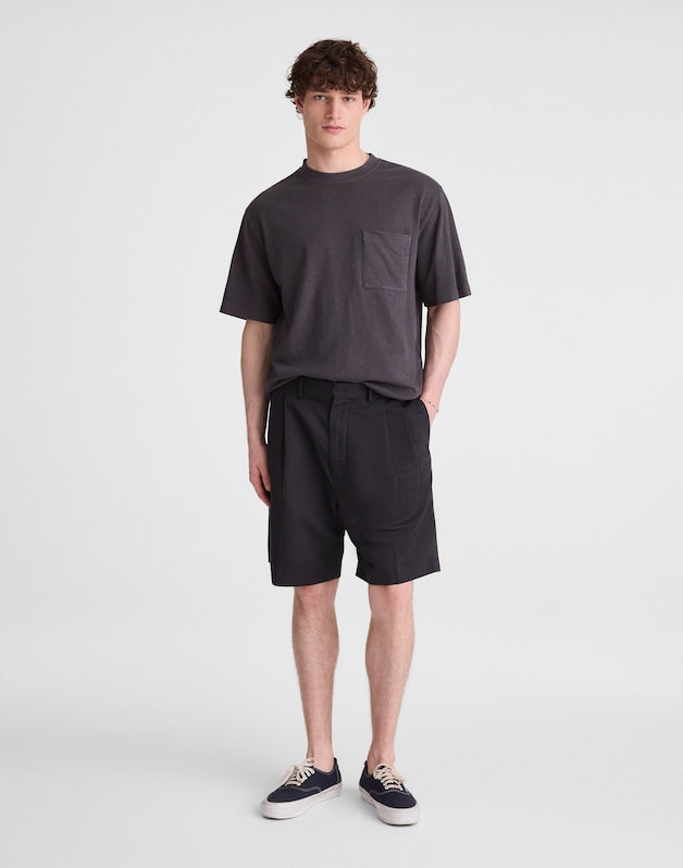 Double-Pleated Shorts in Meridian Linen Blend BLACK
