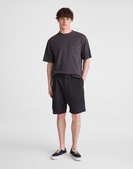 Double-Pleated Shorts in Meridian Linen Blend BLACK