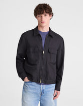 Zip-Front Jacket in Meridian Linen Blend BLACK
