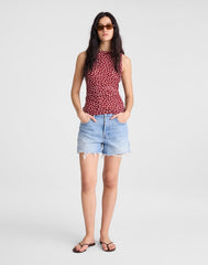 Cinched Double-Layered Mesh Top RED CURRANT