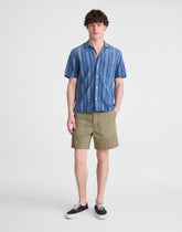 The Short-Sleeve Camp Shirt in Indigo Linen-Cotton Blend NEAL STRIPE