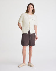 Tipped Knit Button-Up Shirt in Slub Knit Cotton NATURAL