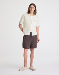 Tipped Knit Button-Up Shirt in Slub Knit Cotton NATURAL