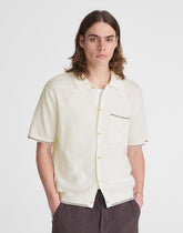 Tipped Knit Button-Up Shirt in Slub Knit Cotton NATURAL