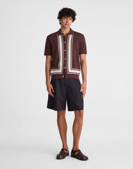 Knit Button-Up Shirt in Border Stripe RUM RAISIN