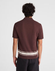Knit Button-Up Shirt in Border Stripe RUM RAISIN