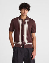 Knit Button-Up Shirt in Border Stripe RUM RAISIN