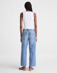 Embroidered Low-Slung Baggy Crop Jeans WORN MID INDIGO
