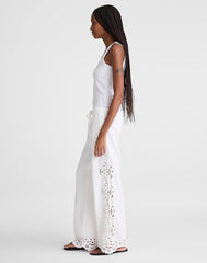 Embroidered Denim Pull-On Pants TILE WHITE