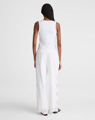 Embroidered Denim Pull-On Pants TILE WHITE