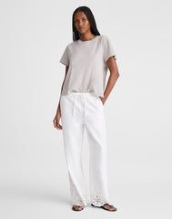 Embroidered Denim Pull-On Pants TILE WHITE