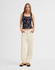 Madewell x Shopbop Smocked Squareneck Tank TOSSED PAISLEY MIDNIGHT