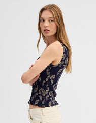 Madewell x Shopbop Smocked Squareneck Tank TOSSED PAISLEY MIDNIGHT