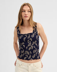 Madewell x Shopbop Smocked Squareneck Tank TOSSED PAISLEY MIDNIGHT