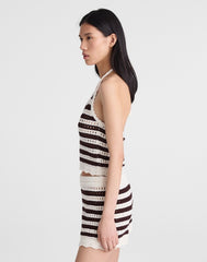Madewell x Shopbop Pointelle-Knit Halter Top BROWN AND IVORY STRIPE