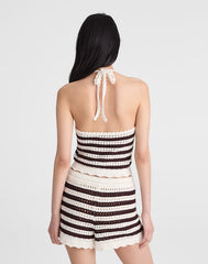 Madewell x Shopbop Pointelle-Knit Halter Top BROWN AND IVORY STRIPE