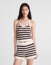 Madewell x Shopbop Pointelle-Knit Halter Top BROWN AND IVORY STRIPE