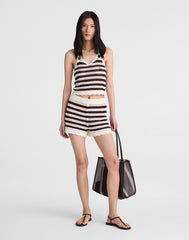 Madewell x Shopbop Pointelle-Knit Shorts BROWN AND IVORY STRIPE