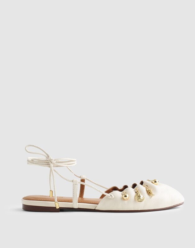 Madewell x Shopbop Greta Ruched Ankle-Tie Flat in Leather VINTAGE IVORY