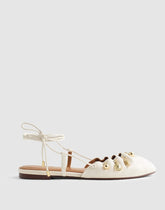Madewell x Shopbop Greta Ruched Ankle-Tie Flat in Leather VINTAGE IVORY