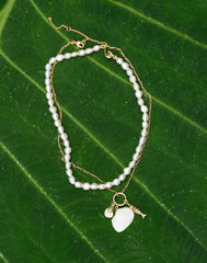 Madewell x Shopbop Beaded Shell Necklace Set ANTIQUE GOLD