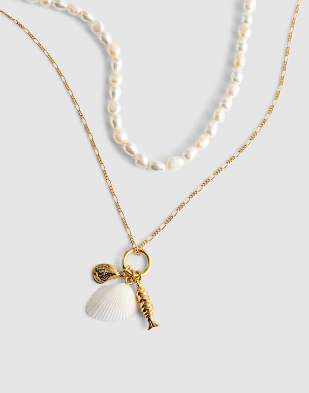 Madewell x Shopbop Beaded Shell Necklace Set ANTIQUE GOLD