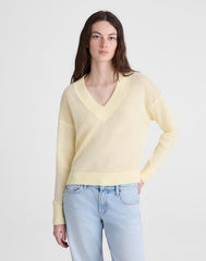 Deep V-Neck Sweater in 100% Linen SHEER PINEAPPLE