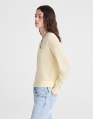 Deep V-Neck Sweater in 100% Linen SHEER PINEAPPLE