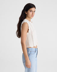 Wavy-Knit Button-Front Shell Top VINTAGE IVORY