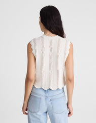 Wavy-Knit Button-Front Shell Top VINTAGE IVORY
