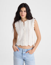 Wavy-Knit Button-Front Shell Top VINTAGE IVORY