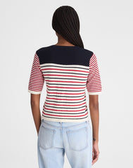 Bouclé-Knit Sweater Tee RED AND NAVY MULTI STRIPE