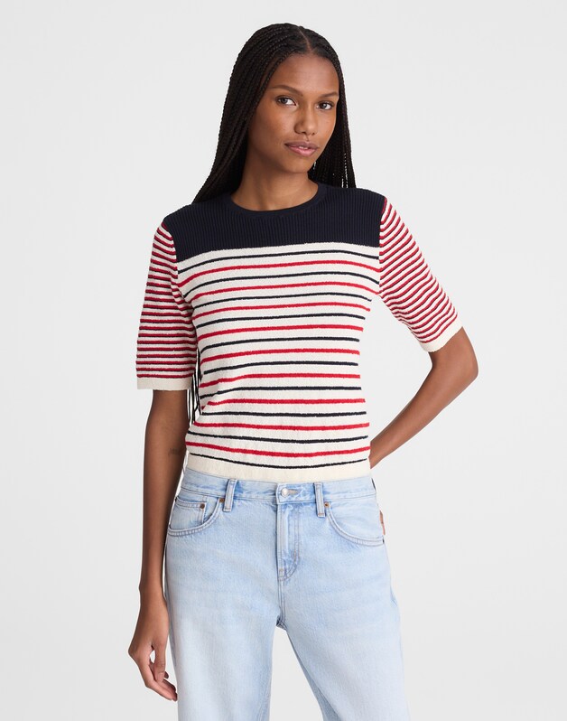Bouclé-Knit Sweater Tee RED AND NAVY MULTI STRIPE