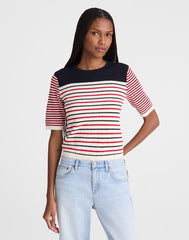 Bouclé-Knit Sweater Tee RED AND NAVY MULTI STRIPE