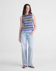Open-Stitch Sweater Tank in 100% Cotton RETRO BLUE AND BROWN STRIPE