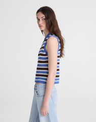 Open-Stitch Sweater Tank in 100% Cotton RETRO BLUE AND BROWN STRIPE