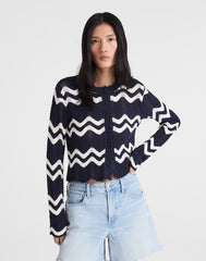 Wavy-Knit Cardigan NAVY AND IVORY WAVY STRIPE