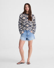 Floral-Embroidered Open-Stitch Sweater NAVY FLORAL EMBROIDERY